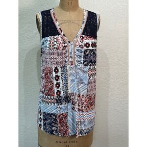 Avenue Womens Size 14/16 Boho Tribal Patchwork Lace Yoke Tank Top NWT